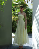 Fustan Maxi Elegant me Dantellë në Ngjyrë Lemon