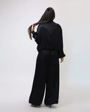 Black Scarf Detail Jacket & Oversize Pants Set