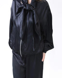Black Scarf Detail Jacket & Oversize Pants Set