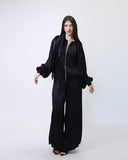 Black Scarf Detail Jacket & Oversize Pants Set