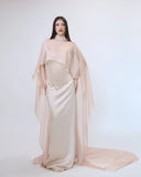 Silk Corset Maxi Dress with Cape