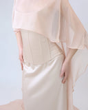 Silk Corset Maxi Dress with Cape