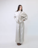White Scarf Detail Jacket & Oversize Pants Set
