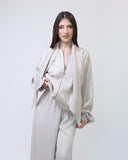 White Scarf Detail Jacket & Oversize Pants Set